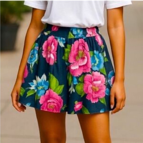 Hollister Skirt SZ S Navy Blue Summer Floral Mini Boho Cotton - Picture 1 of 15